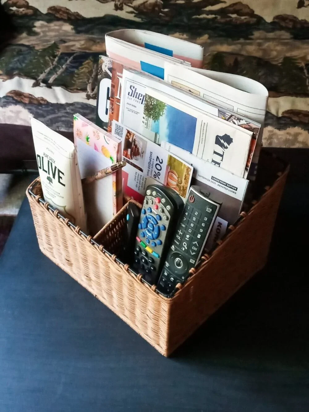 Vintage Rattan Wicker Metal 4-Compartment Desk Mail Organizer Caddy Multi-use